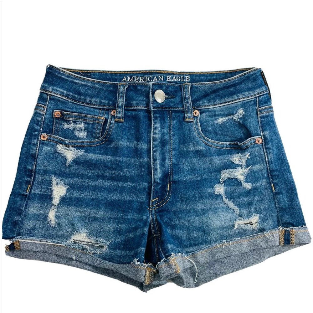 American Eagle Hi-Rise Shortie Distressed shorts sz 6 Super Stretch